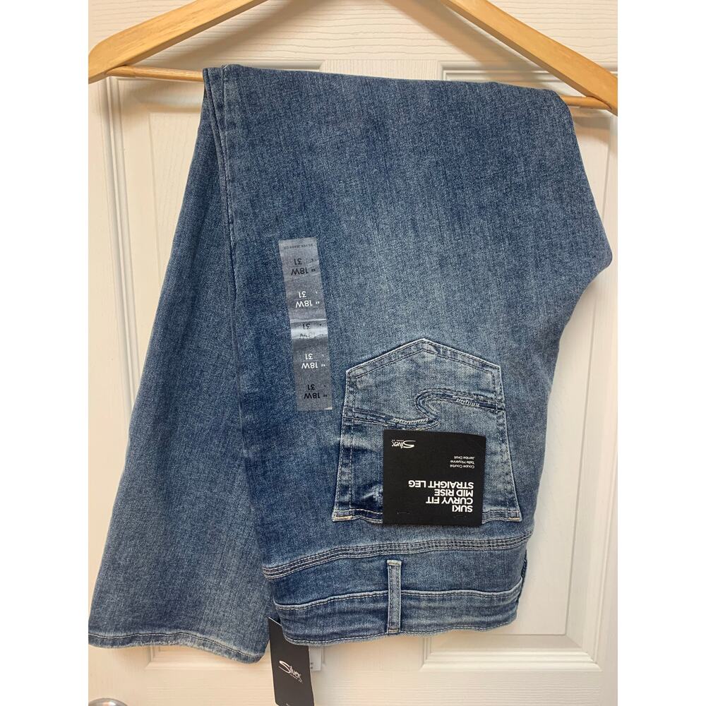 New Silver Suki Denim Jeans Indigo Straight Leg Button Fly 18W 31 Women’s Plus - Picture 3 of 5